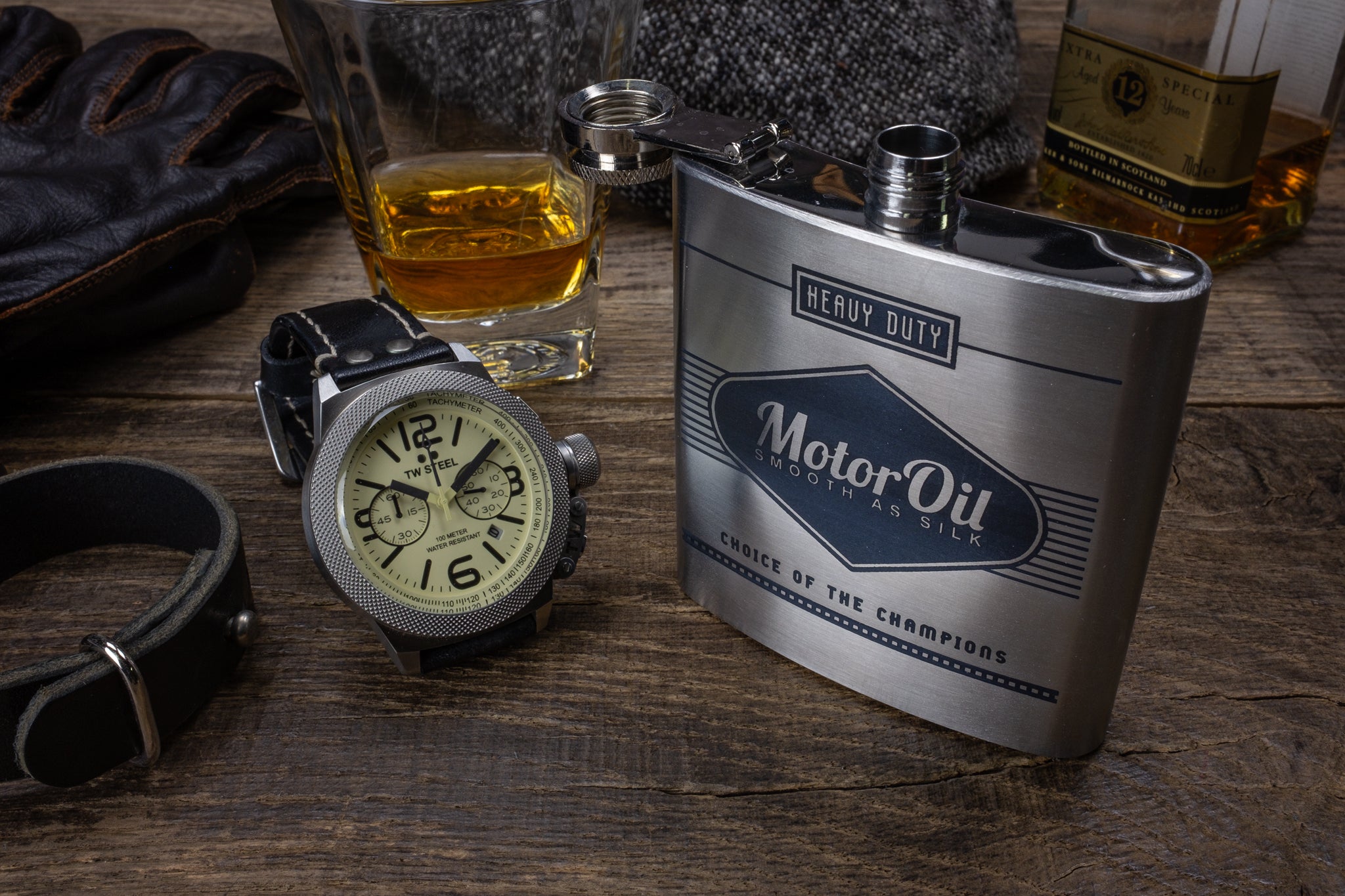 Duke and Sons Stainless Steel pocket flask, with laser engraved image