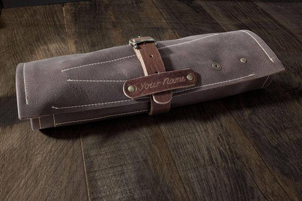 Barber- Hairdresser leather tool roll, in black leather (with name tag) - Duke & Sons Leather