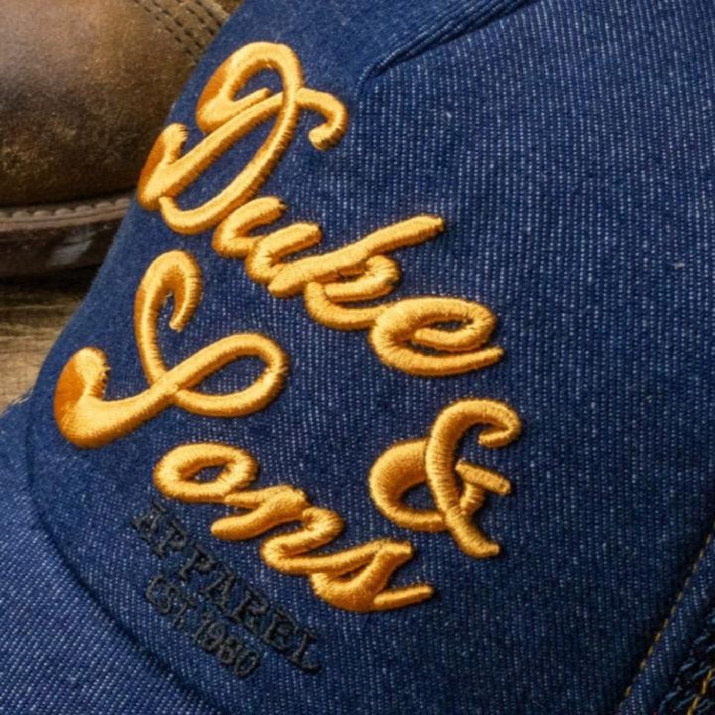 Duke and Sons denim fan cap logo close