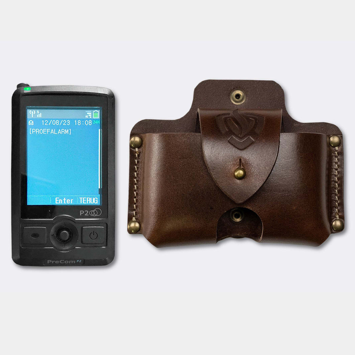Precom P2 bruin leren pagerhouder model A met pager