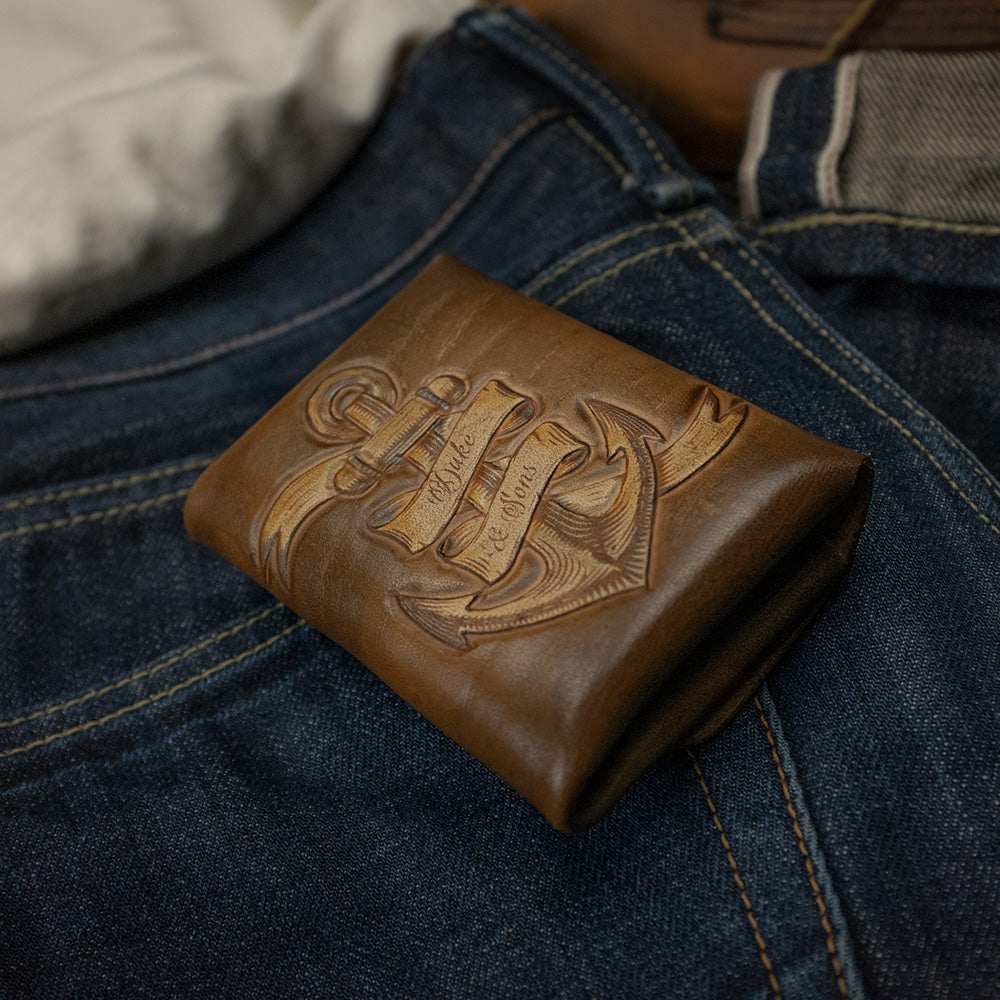 Pocket wallet back view on denim scene