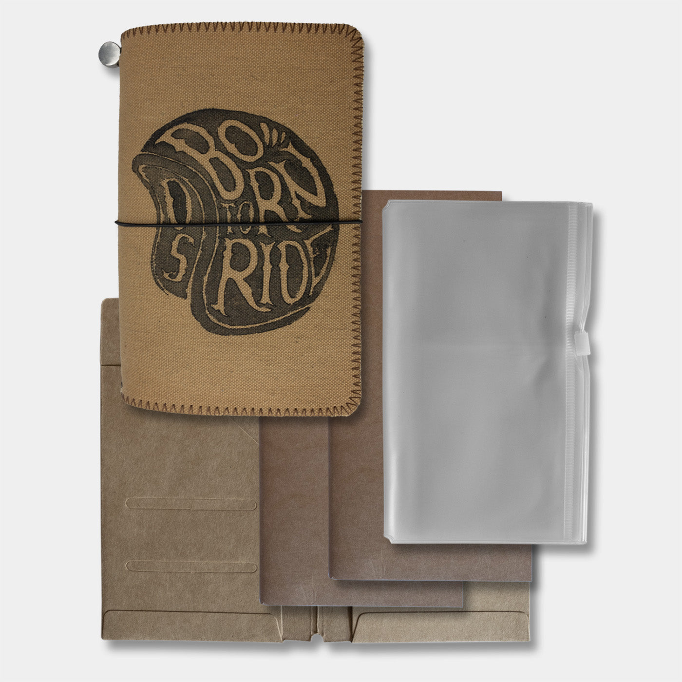 Duke and Sons traveler's notebook 'Born to Ride' logo canvas cover plus inside parts