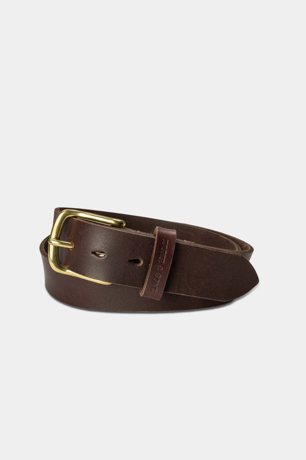 dark brown leather belt with solid brass buckle 40mm front 1, Duke & Sons Leather