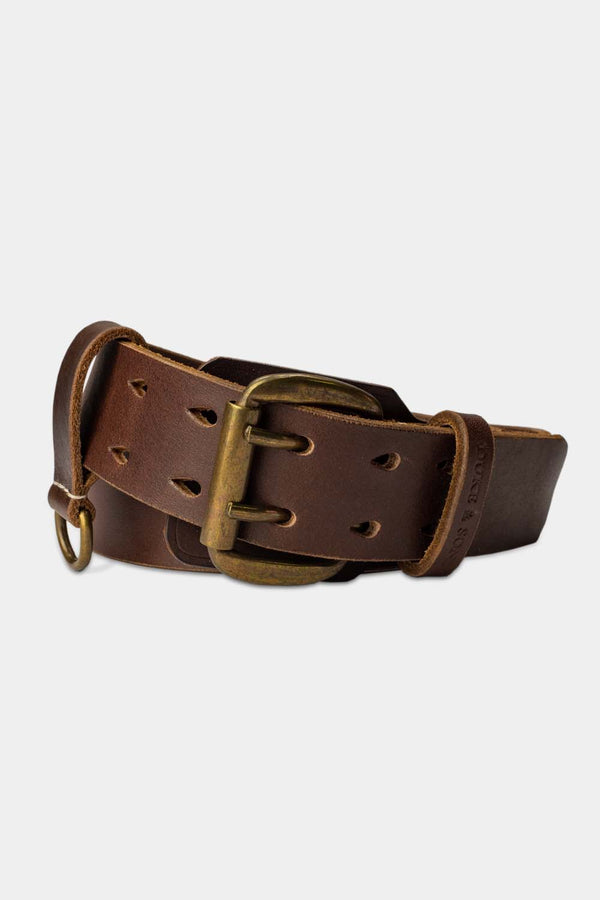 Heavy Duty leather belt in dark brown with extra belt loop front 1, Duke & Sons Leather