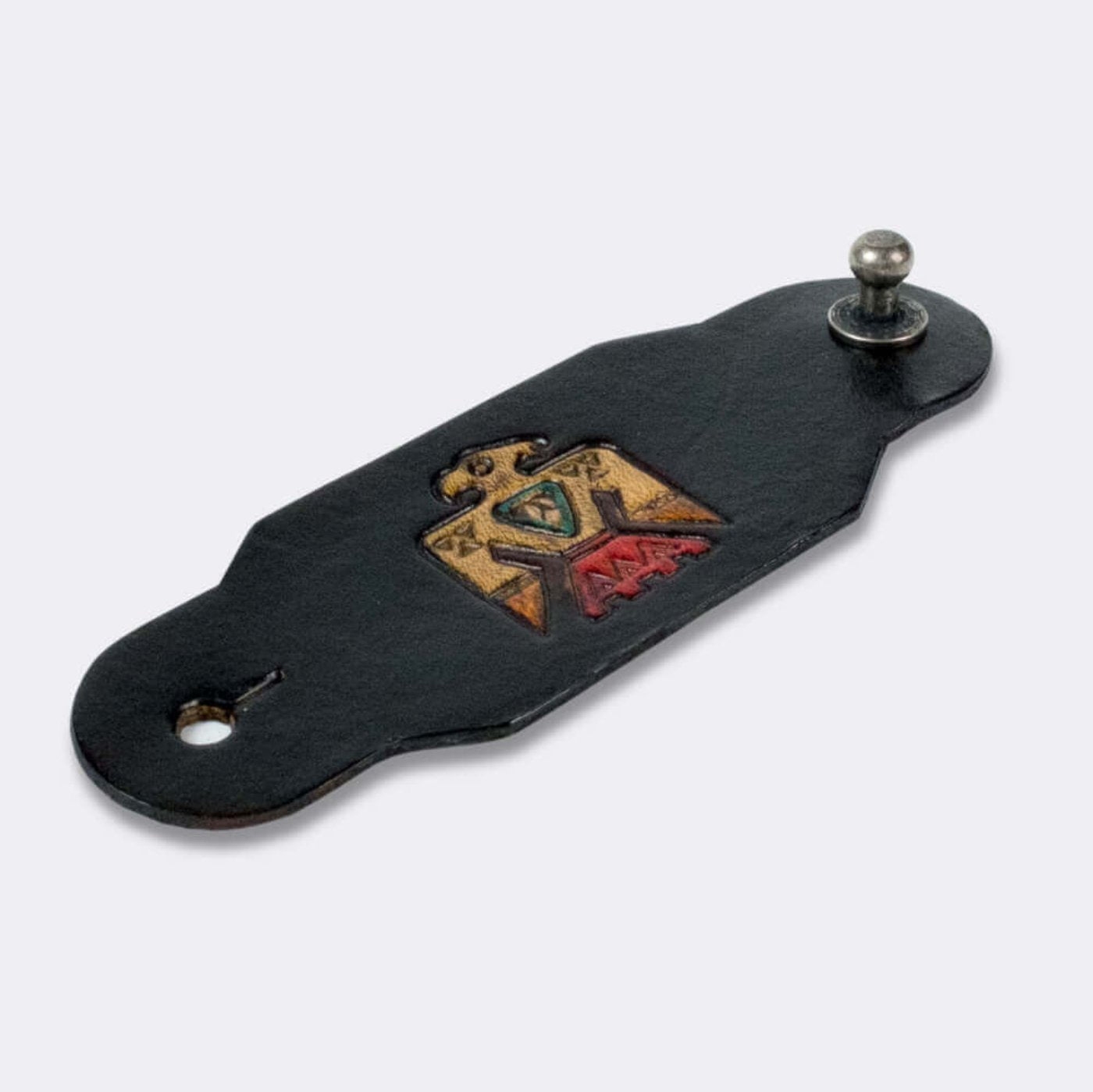 Woggle, bandana / neckerchief slide made from leather with a native eagle symbol image stamp