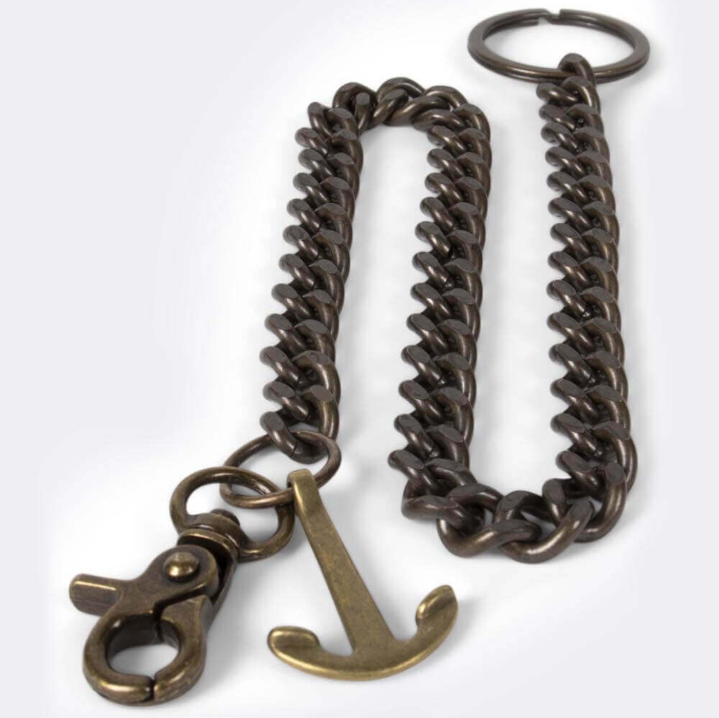 Bronze keychain (50cm) with anchor or feather. - Duke & Sons Leather