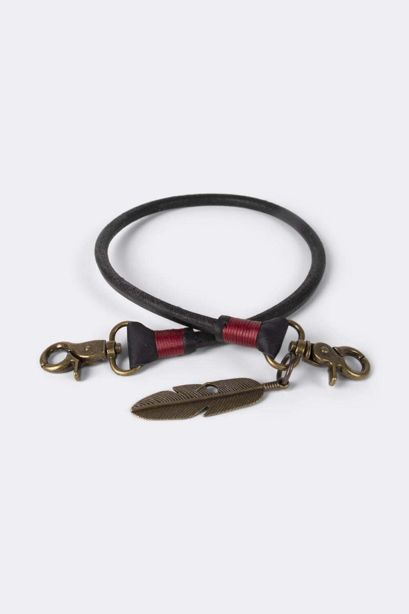 Keychain (Black) 50 cm, with old bronze feather* - Duke & Sons Leather