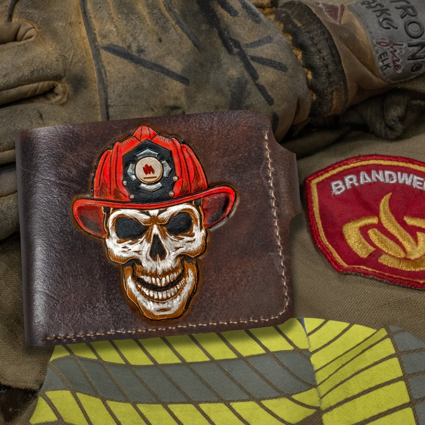 Duke and Sons leather FireFighter bifold wallet front scene