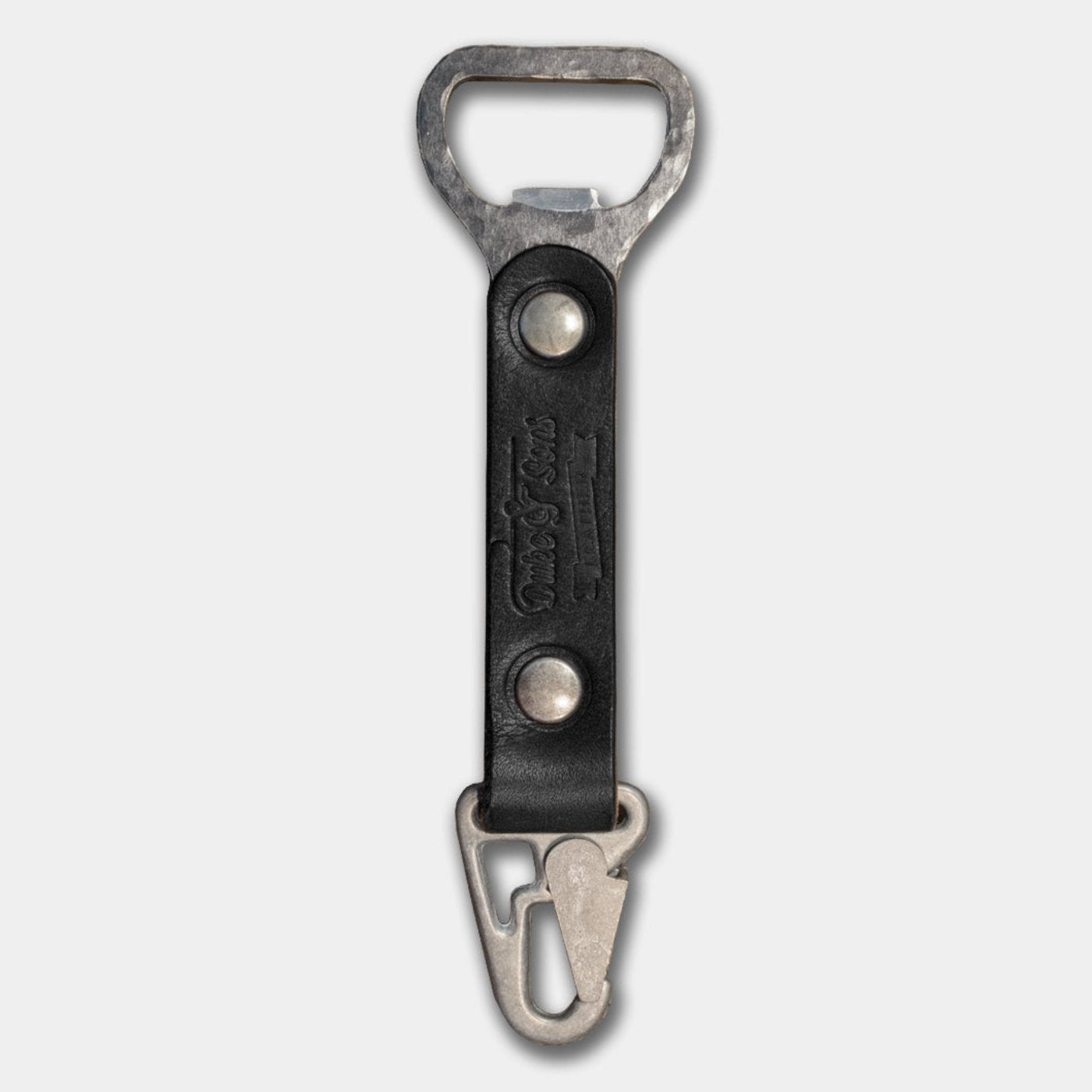 Opener, vintage style bottle opener, handmade, metal with black leather grip - Duke & Sons Leather