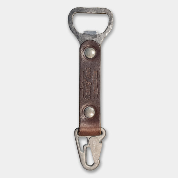 Opener, vintage style bottle opener, handmade, metal with dark brown leather grip - Duke & Sons Leather
