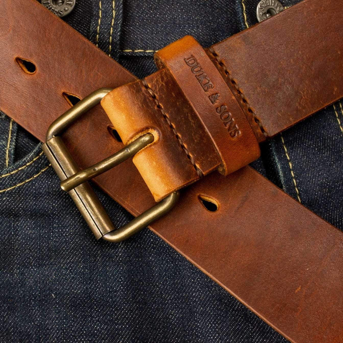 Duke and Sons 2-inch red brown leather jeans belt scene 2