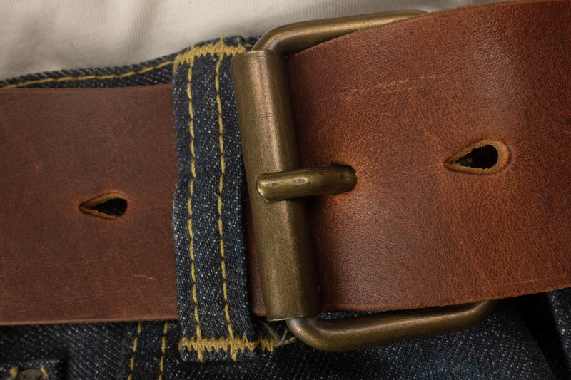 Duke and Sons 2-inch red brown leather jeans belt detail jeans loop