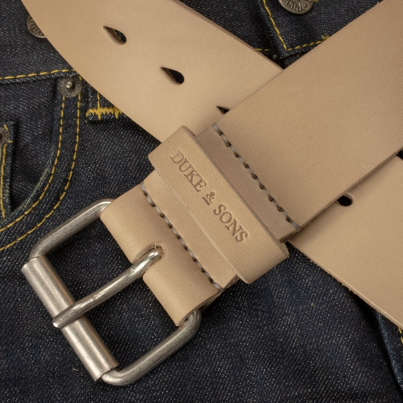 Duke and Sons 2-inch natural leather jeans belt hero scene 2