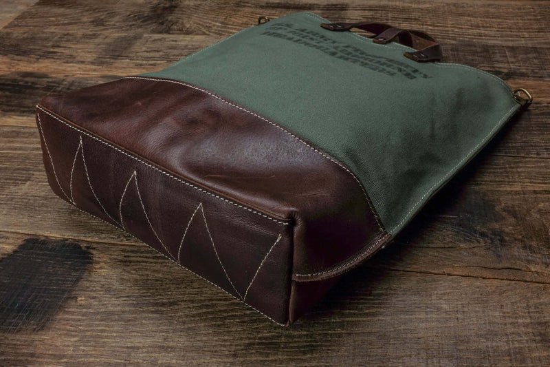 handmade olive green canvas tote bag 101st Airborne bottom