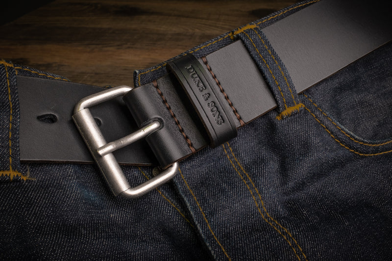 Duke and Sons 2-inch black leather jeans belt detail loop