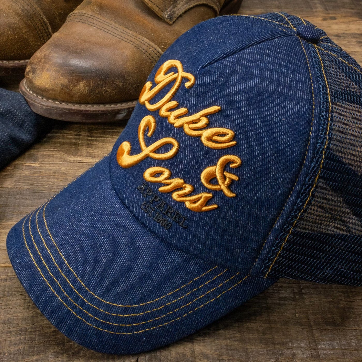 Duke and sons denim trucker cap scene 1