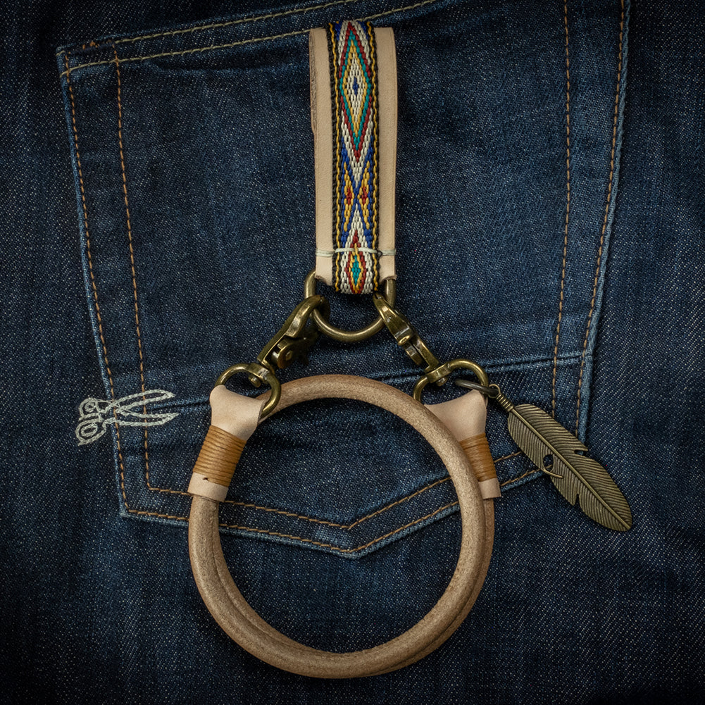 Belt loop with native webbing, natural version including keychain on denim