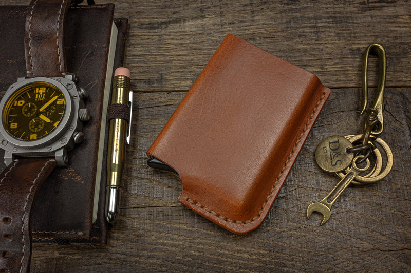 Card wallet, RFID safe for 10 cards in cognac leather with notebook. - Duke & Sons Leather