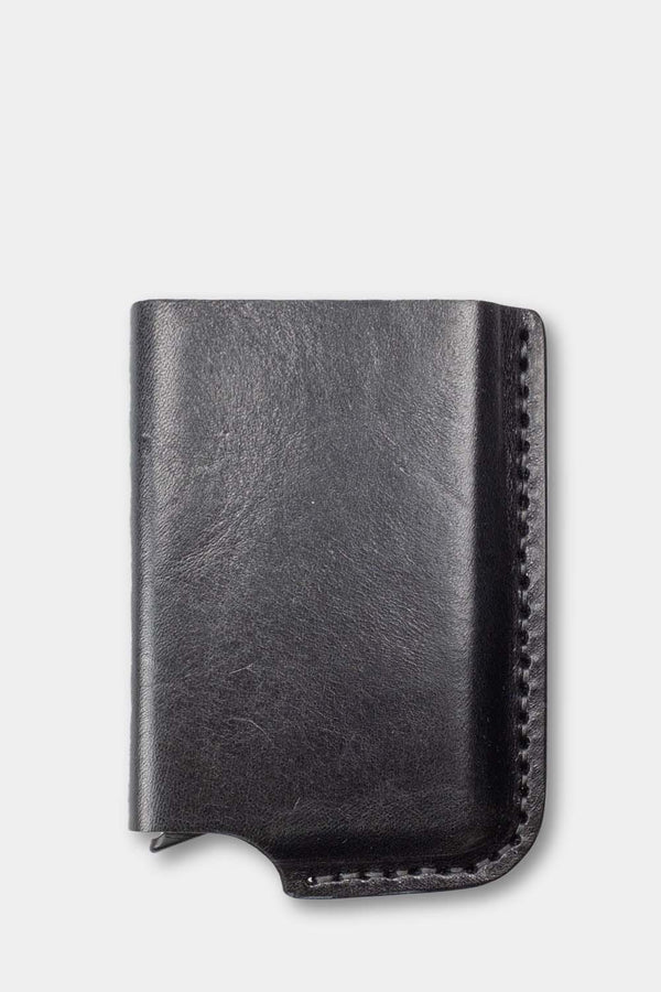 Card wallet, RFID safe with aluminum insert for 10 cards front in black leather. - Duke & Sons Leather