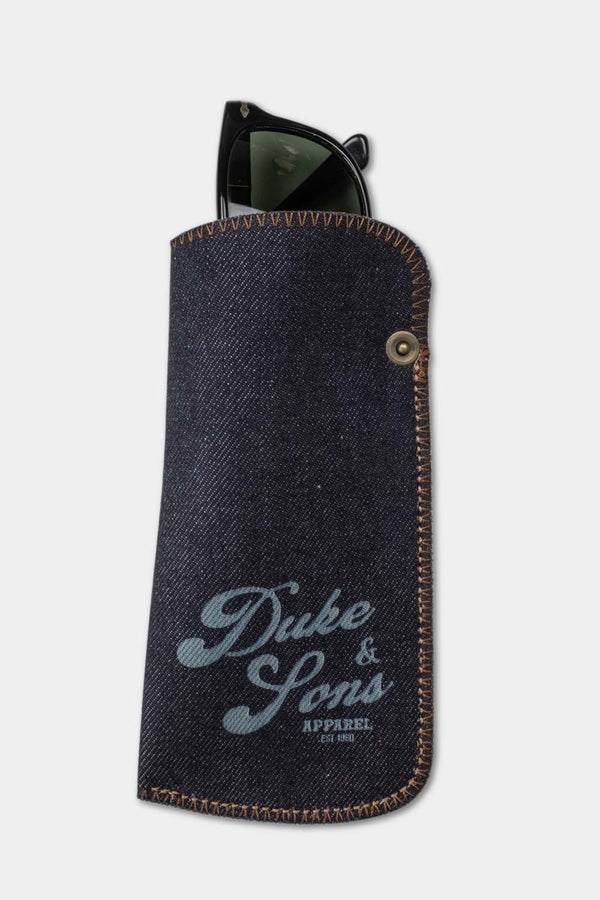 Selvedge denim sunglass pouch Duke & Sons apparel glasses front