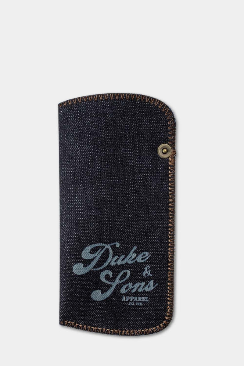 Selvedge denim sunglass pouch Duke & Sons apparel front