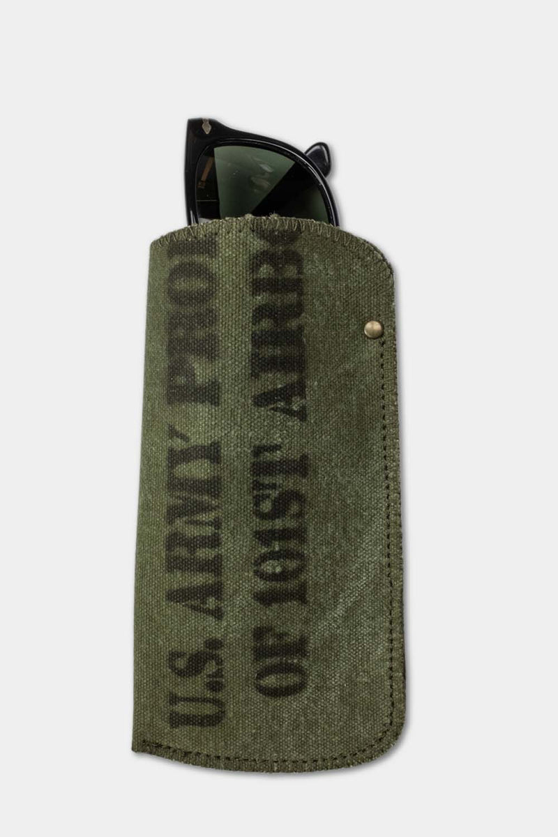 Green canvas sunglass pouch 101st Airborne glasses front
