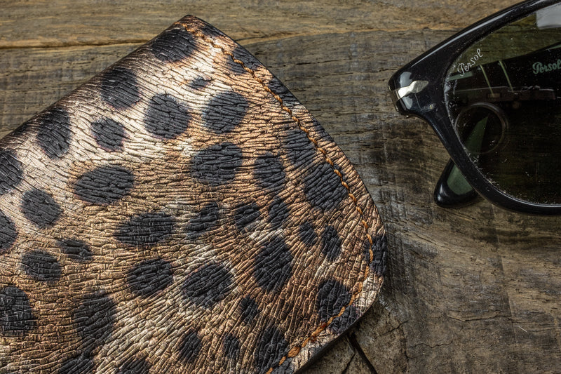 Leather sunglasses pouch with panther print detail