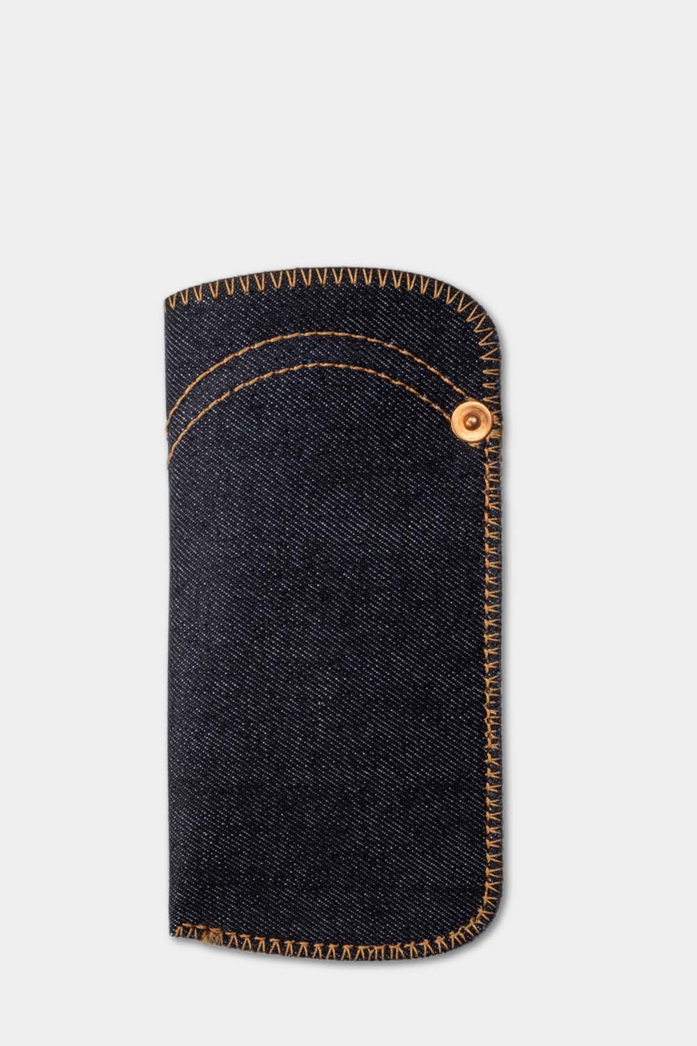 Selvedge denim sunglass pouch orange wing front