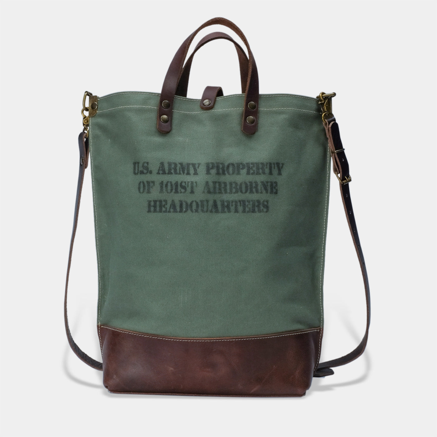 handmade olive green canvas tote bag 101st Airborne front