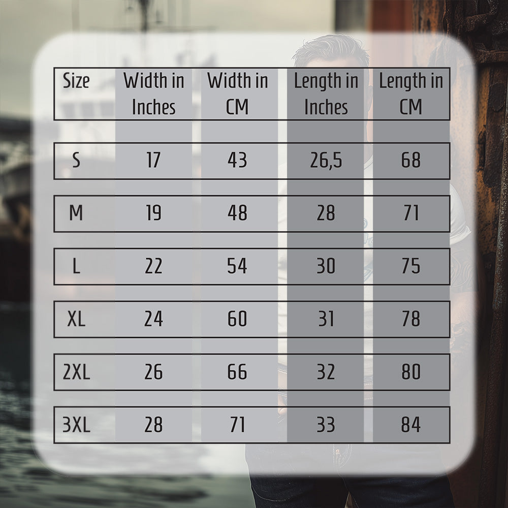 Duke and Sons Anchor T-shirt size table