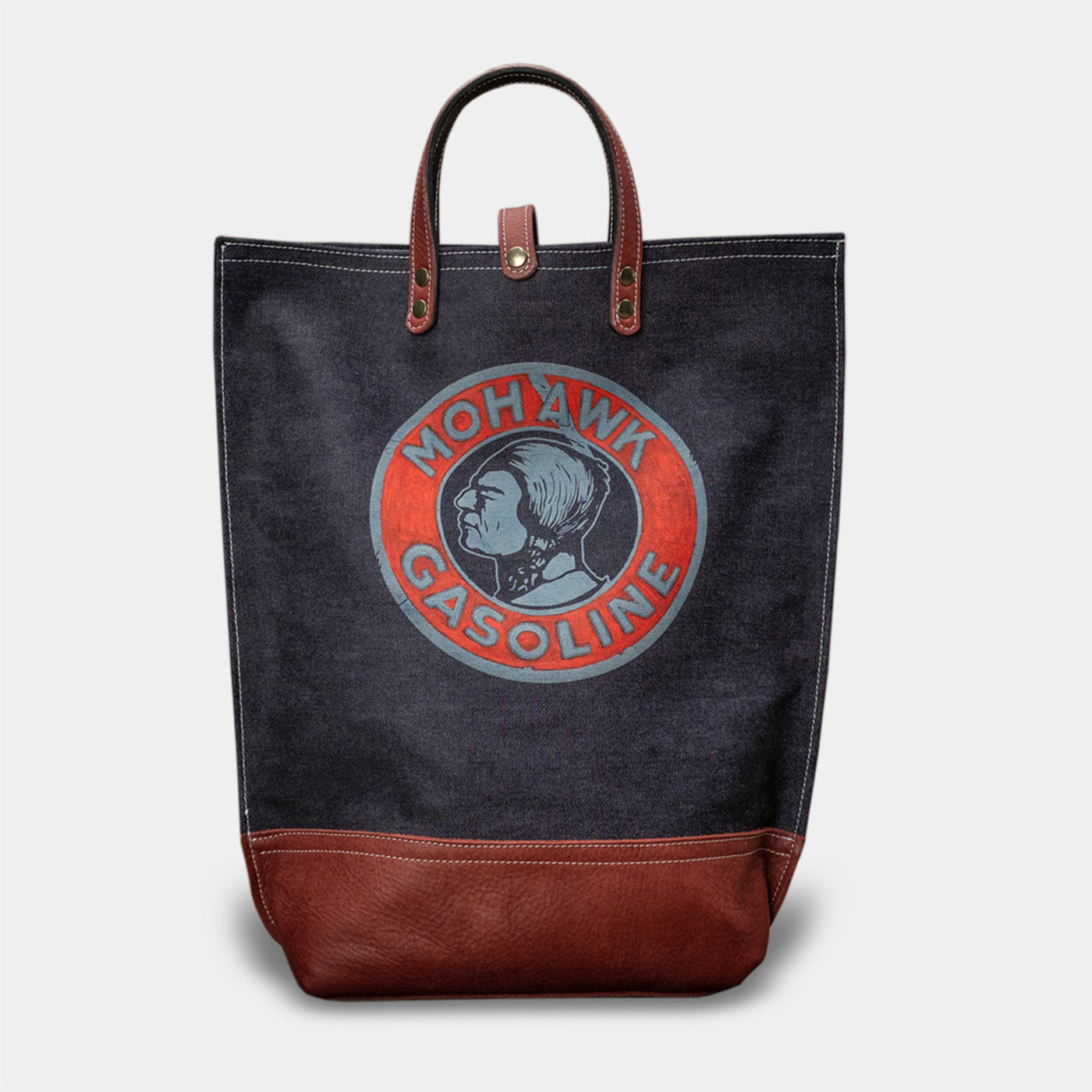 selvedge denim tote bag, Mohawk Gasoline front