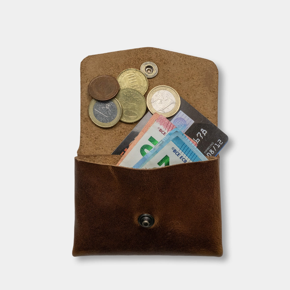 Pocket wallet, (distressed leather) - open with money