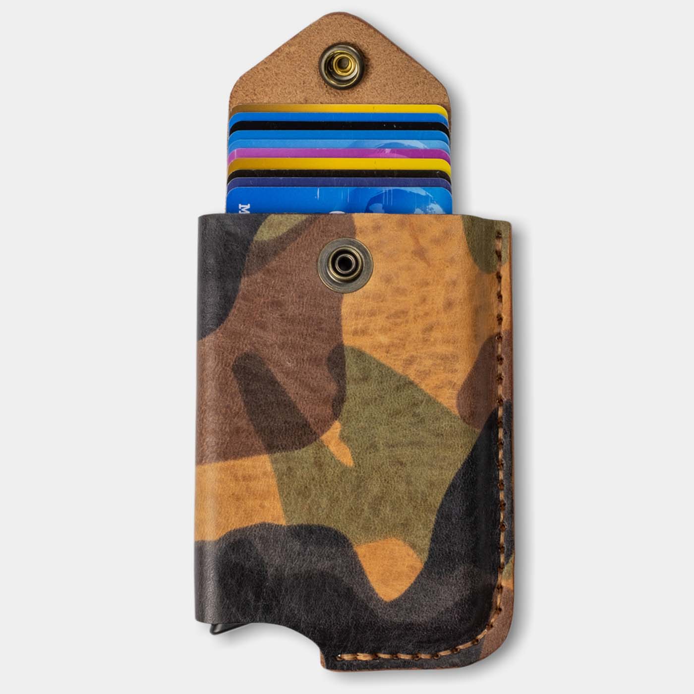 Duke and Sons RFID protected camo leather Rider wallet open