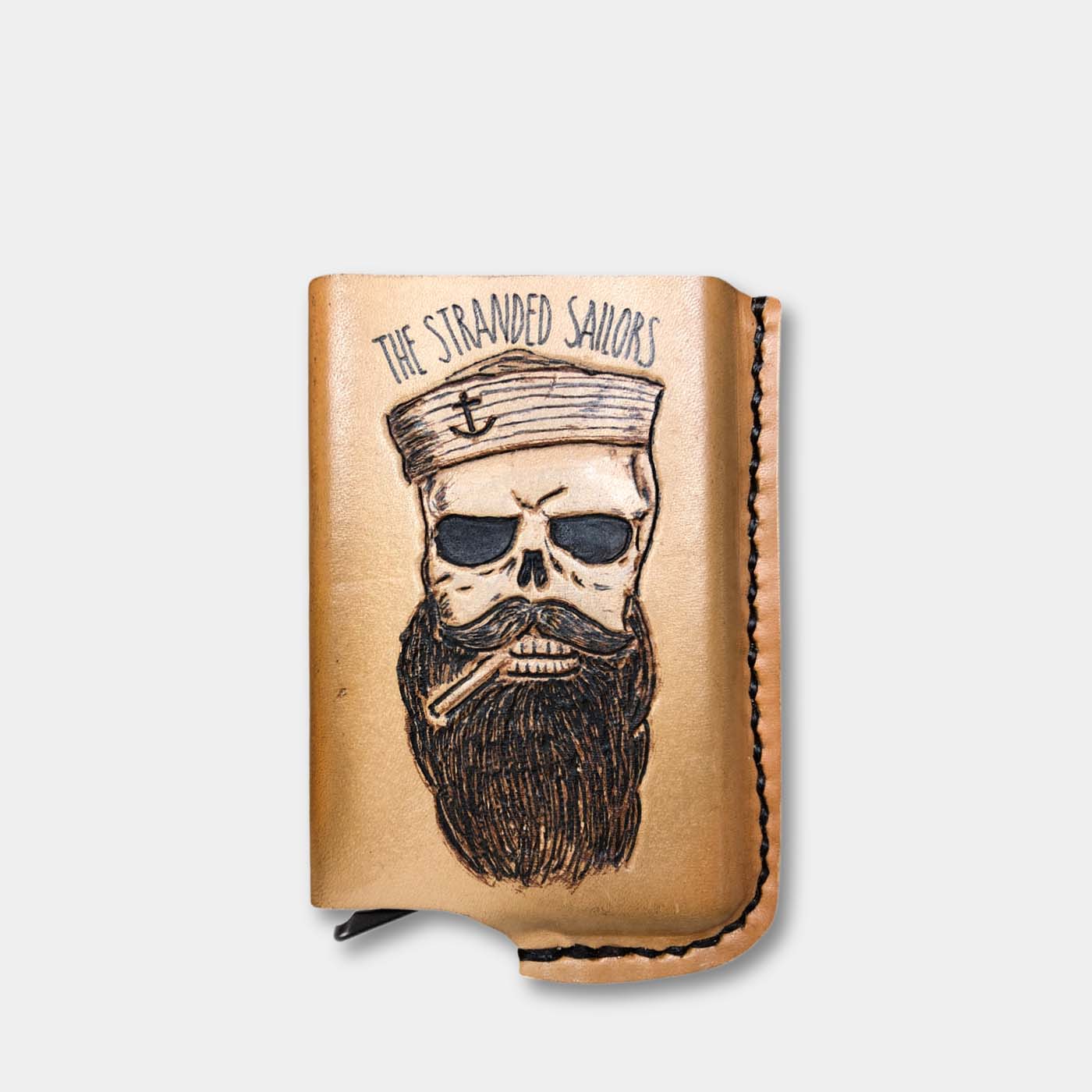 Card wallet, natural leather, RFID safe The Stranded Sailors, with aluminum insert for 10 cards front. - Duke & Sons Leather