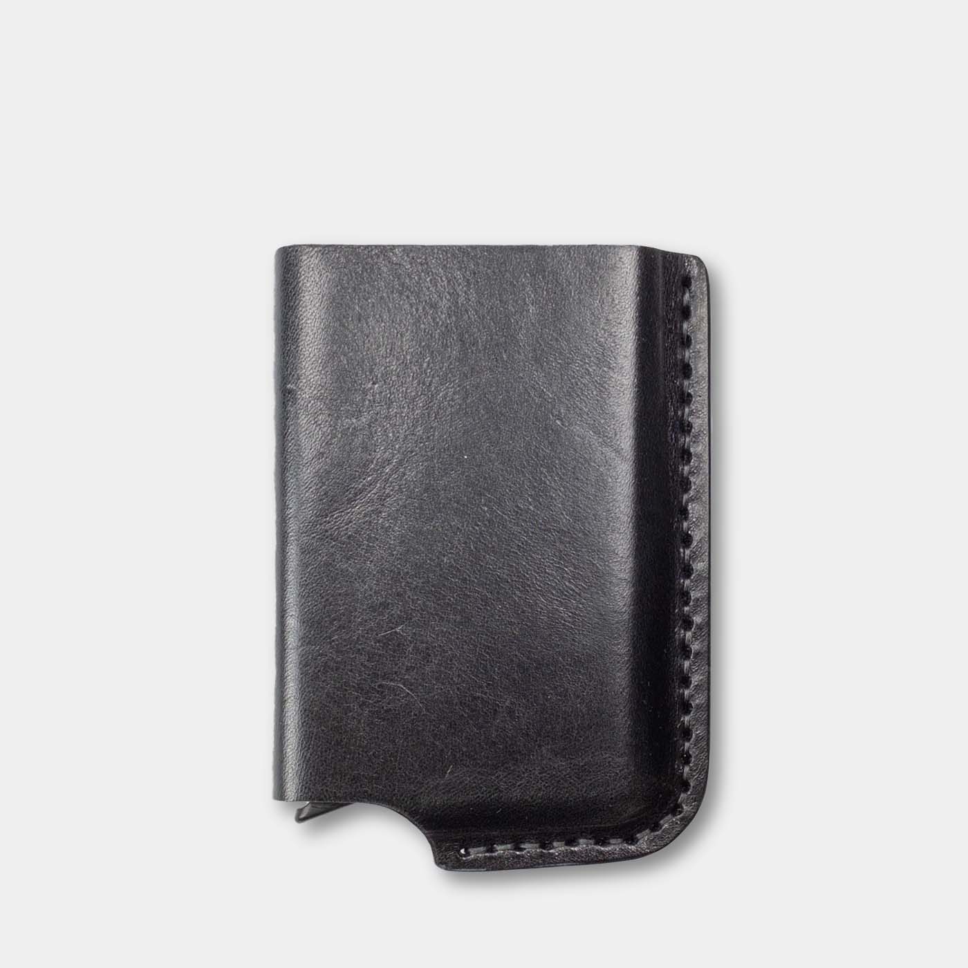 Card wallet, RFID safe with aluminum insert for 10 cards front in black leather. - Duke & Sons Leather