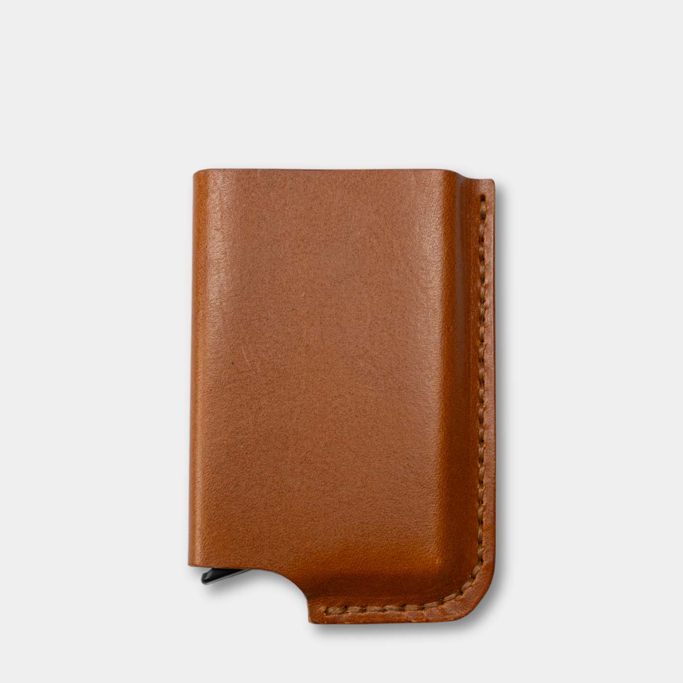 Card wallet, RFID safe with aluminum insert for 10 cards front in cognac leather. - Duke & Sons Leather