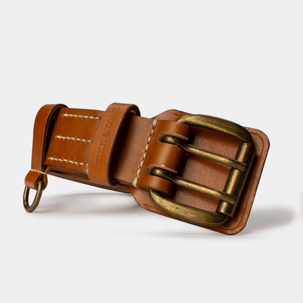 Heavy Duty leather belt in cognac with extra belt loop front 2, Duke & Sons Leather