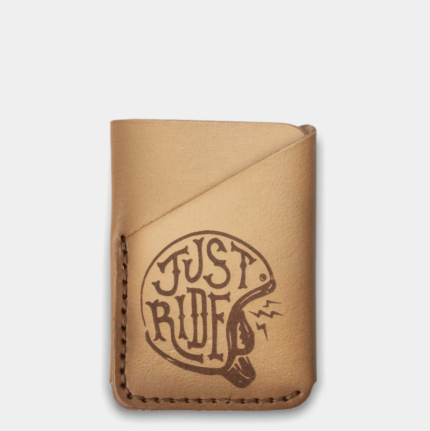 folded pocket wallet, airbrushed, natural leather 'Just Ride' front