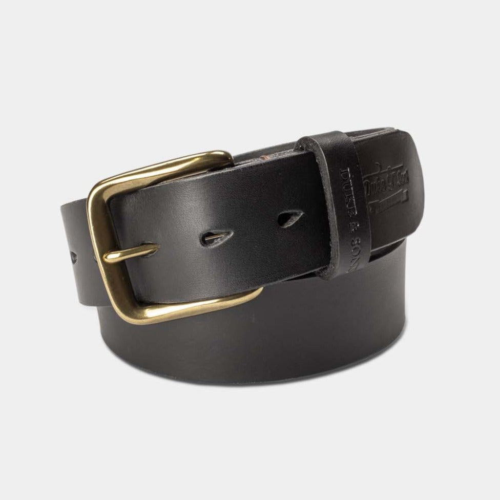 black leather belt with solid brass buckle 40mm front 1, Duke & Sons Leather