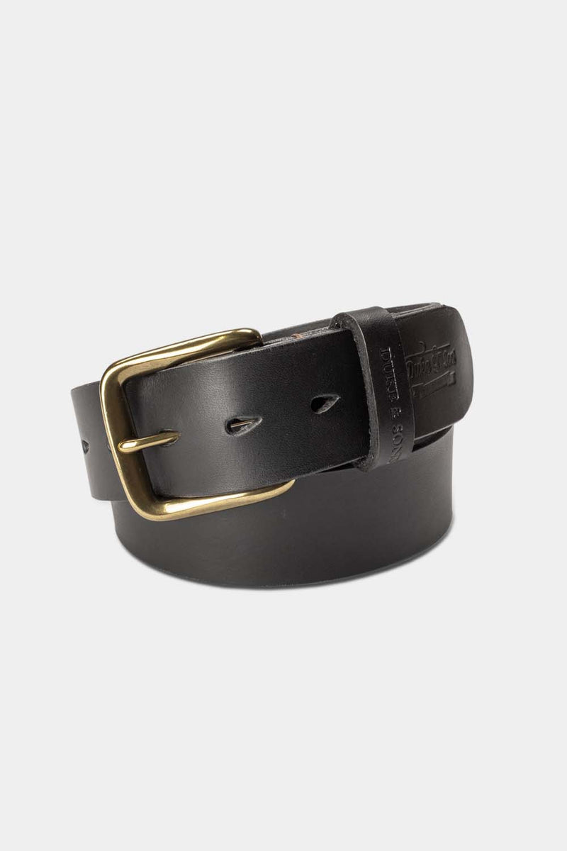 black leather belt with solid brass buckle 40mm front 1, Duke & Sons Leather