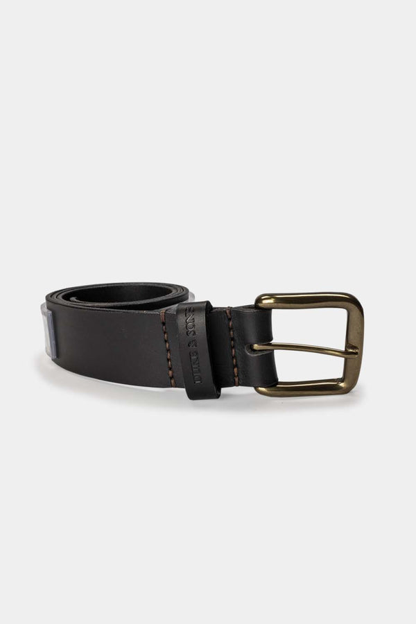 black leather belt with solid brass buckle 40mm front 2, Duke & Sons Leather