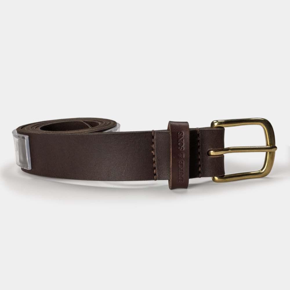 dark brown leather belt with solid brass buckle 40mm front 2, Duke & Sons Leather