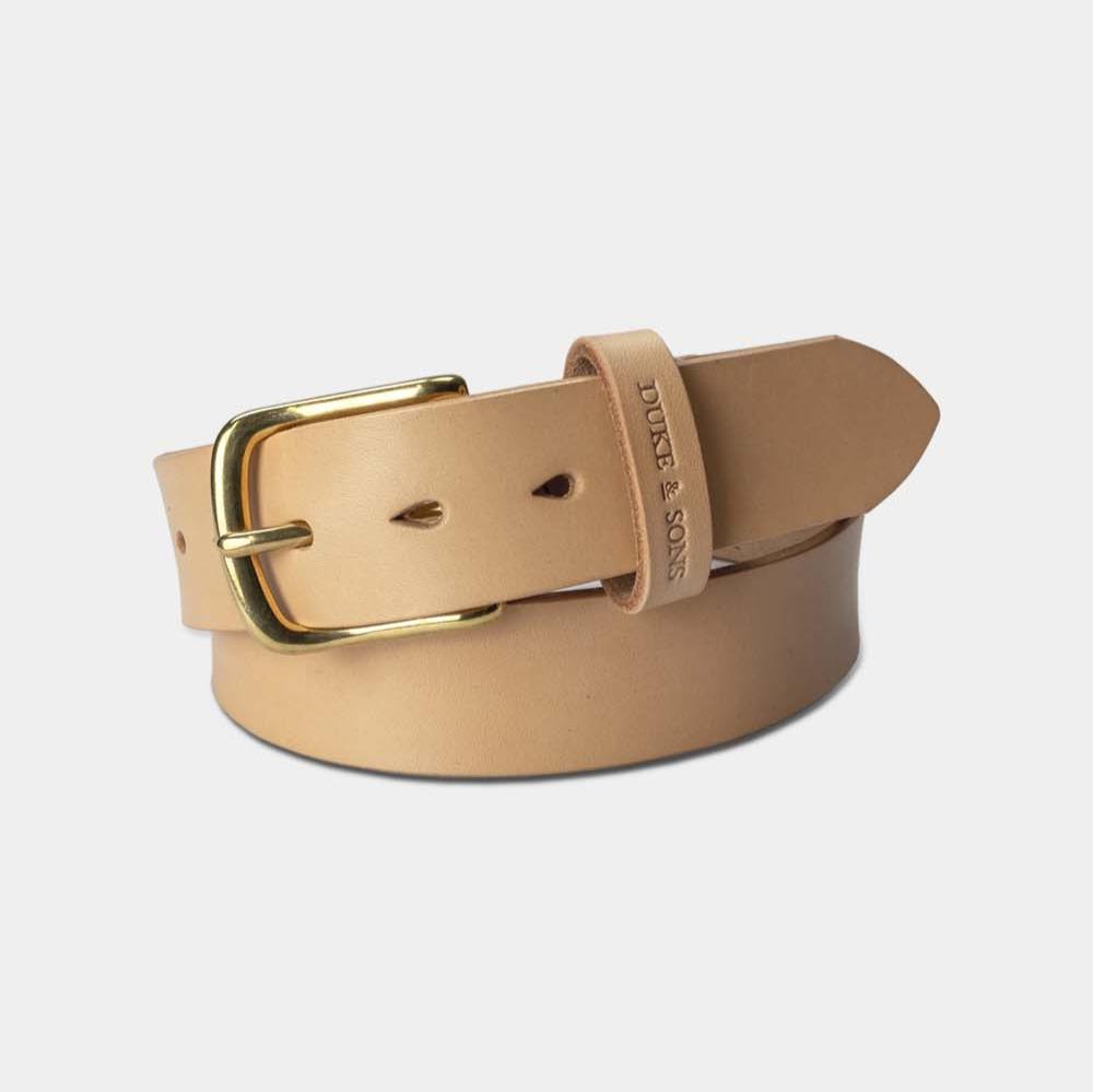 natural leather belt with solid brass buckle 40mm front 1, Duke & Sons Leather