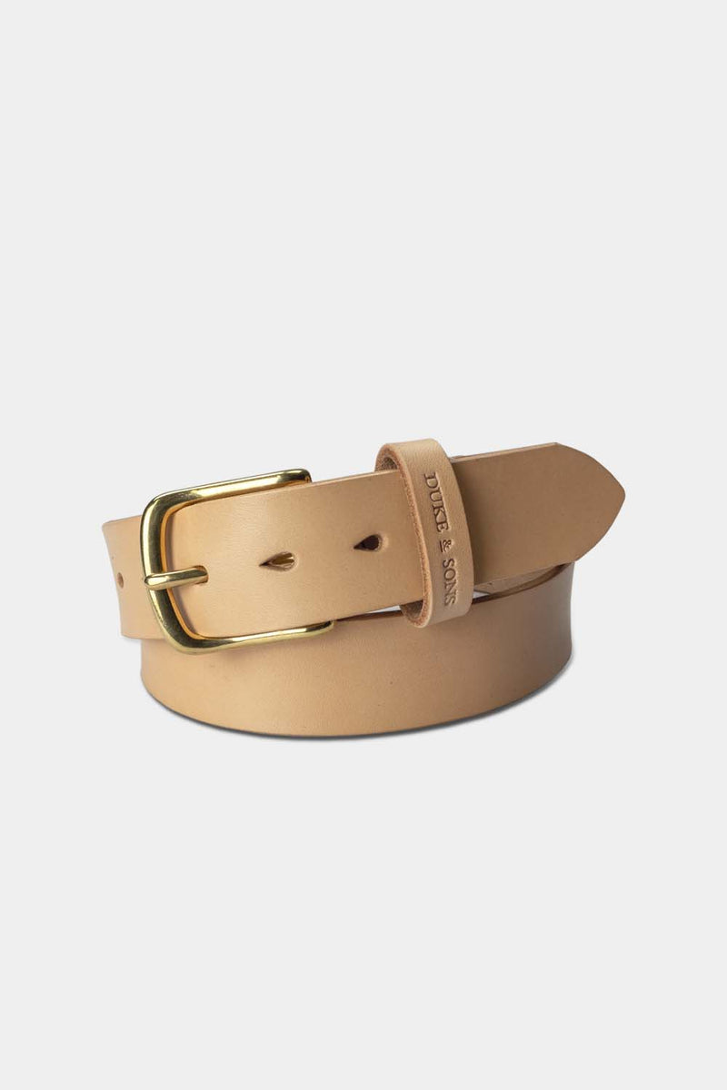natural leather belt with solid brass buckle 40mm front 1, Duke & Sons Leather