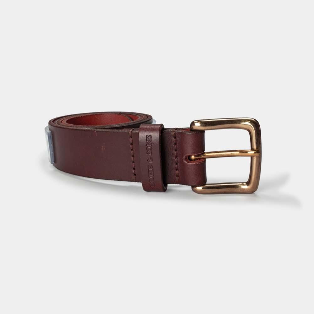 red brown leather belt with solid brass buckle 40mm front 2, Duke & Sons Leather