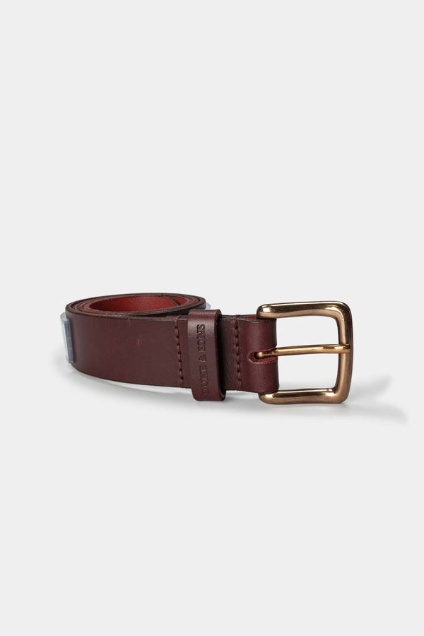 red brown leather belt with solid brass buckle 40mm front 2, Duke & Sons Leather