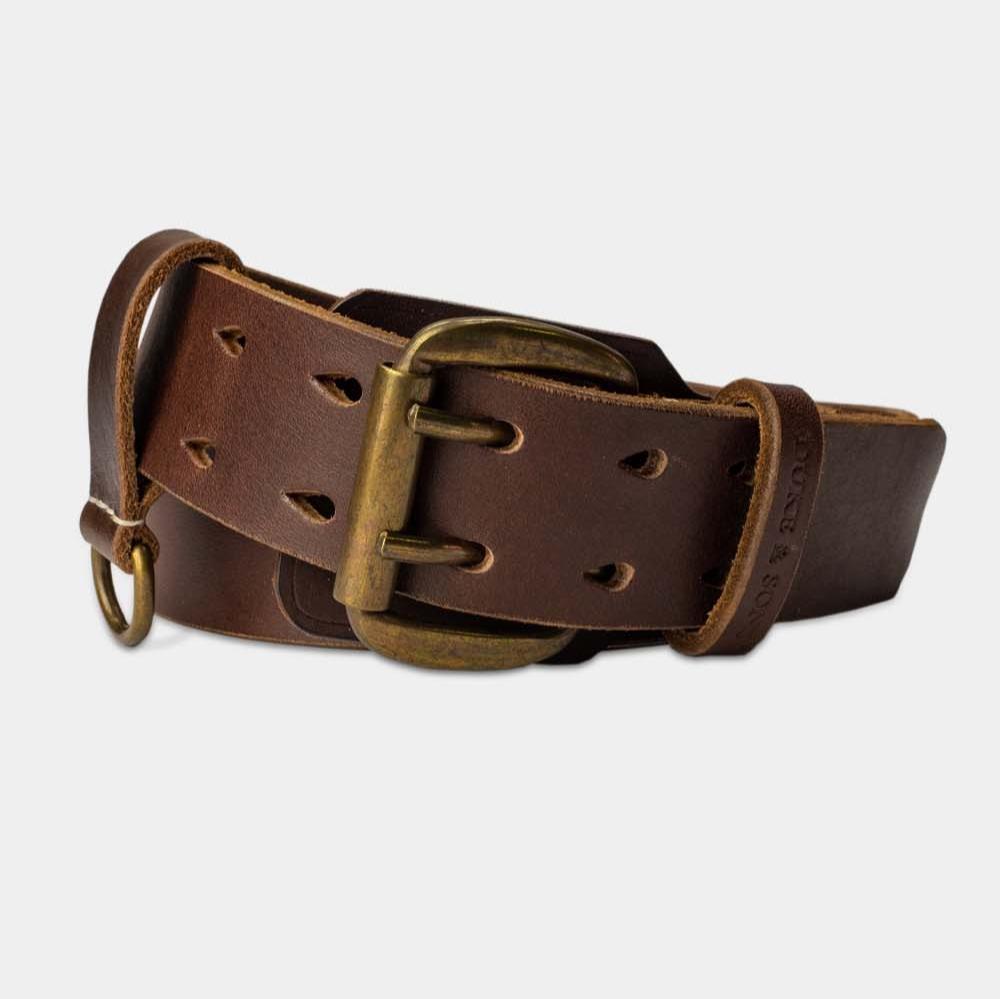 Heavy Duty leather belt in dark brown with extra belt loop front 1, Duke & Sons Leather