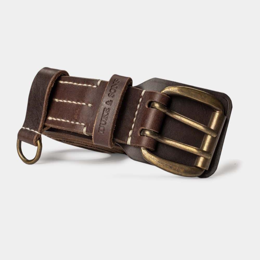 Heavy Duty leather belt in dark brown with extra belt loop front 2, Duke & Sons Leather