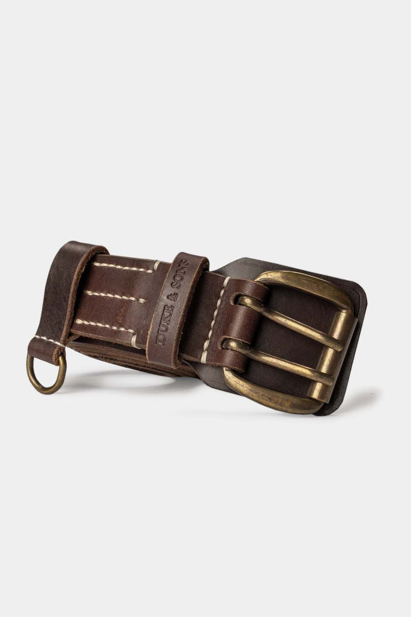 Heavy Duty leather belt in dark brown with extra belt loop front 2, Duke & Sons Leather