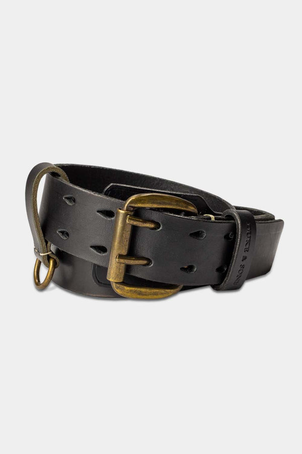 Heavy Duty leather belt in black with extra belt loop front 1, Duke & Sons Leather